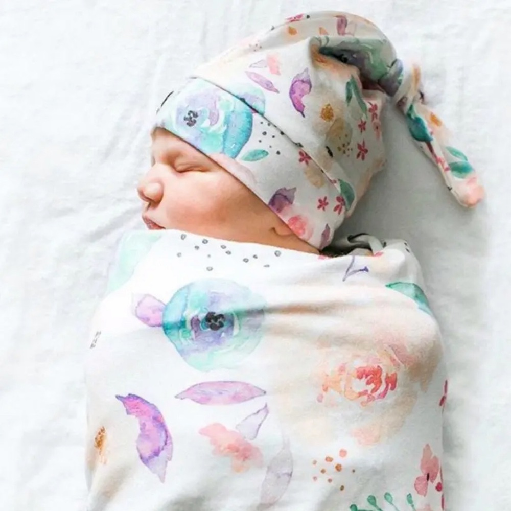 Newborn Blankets Infant Baby Boys Girls Sleeping Bag Swaddle Muslin Wrap+Hat Set